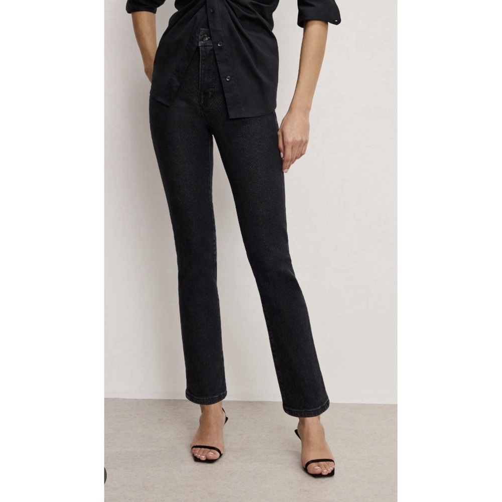Good American Straight Ankle Jeans High Rise Black Stretch Denim 4/27